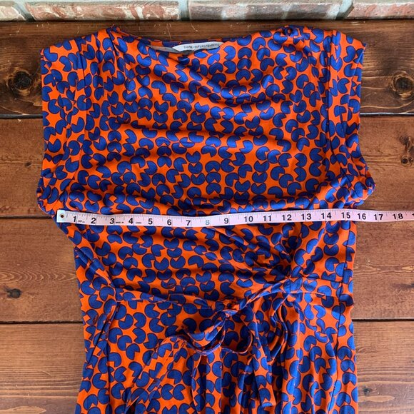 Diane Von Furstenberg Amberlin Orange Blue Print Belted Women's Size 8 Dress - Picture 11 of 15